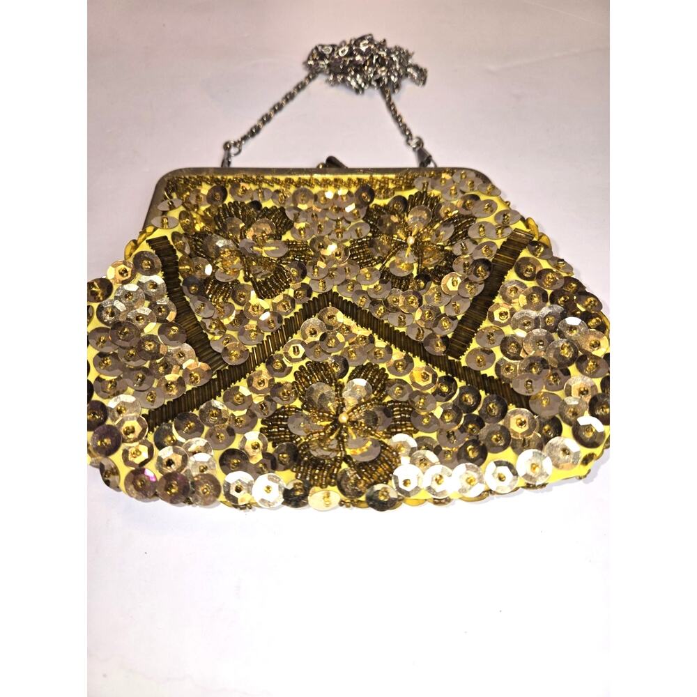 Vintage Or Vintage Look Beaded and Sequined Small Shoulder Bag with Chain Strap